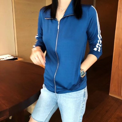 2022新款春秋薄款运动蓝色短外套开衫防晒服休闲上衣女拉链开衫潮