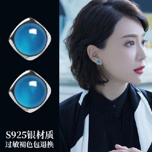 2022纯银女耳钉2021年新款潮耳环珍珠耳夹阳绿翡翠玉质高级感耳饰