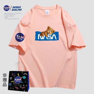 NASA SOLAR联名款2022夏季情侣纯棉男女宽松上衣圆领短袖T恤潮牌