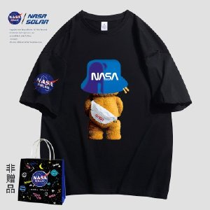 NASA SOLAR联名款2022夏季情侣纯棉圆领短袖T恤男女宽松上衣潮牌